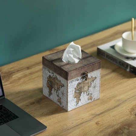 Vintiquewise Facial Square Tissue Box Holder for Your Bathroom, Office, or Vanity w/Decorative World Map Design QI004263.SQ